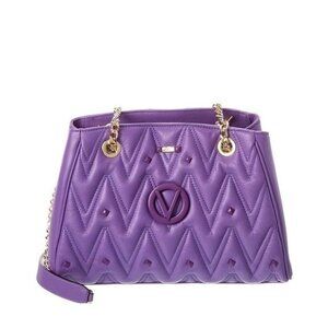 💜 NEW Mario VALENTINO Purple Angelina D Quilted Stud Leather Shoulder Bag